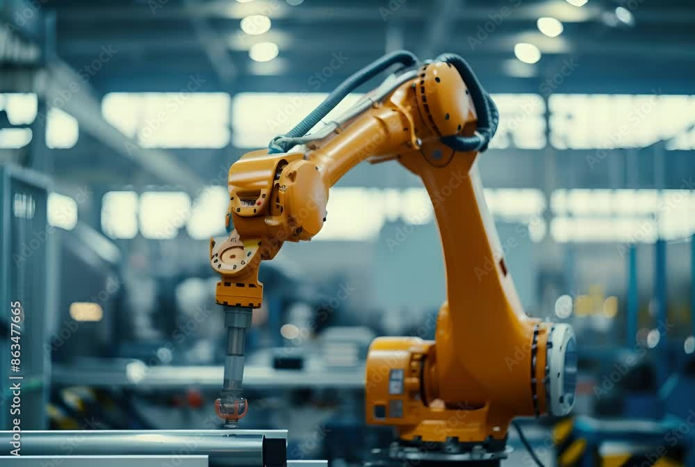 robotic arm operates in an industrial setting, showcasing advanced automation technology robotic arm operates in an industrial setting, showcasing advanced automation technology
