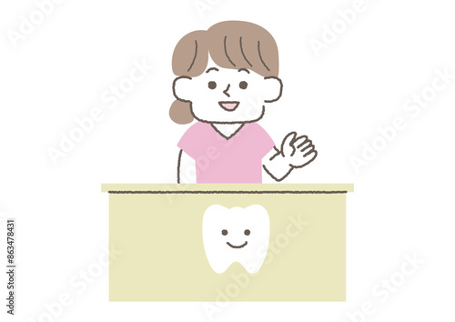 ご案内をしている歯医者の受付の女性のイラスト