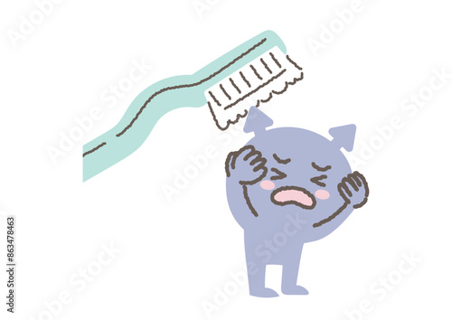 歯ブラシにやられる虫歯菌のイラスト