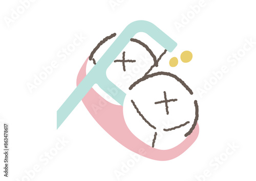 糸ようじを使って歯の隙間の汚れをとっている様子のイラスト
