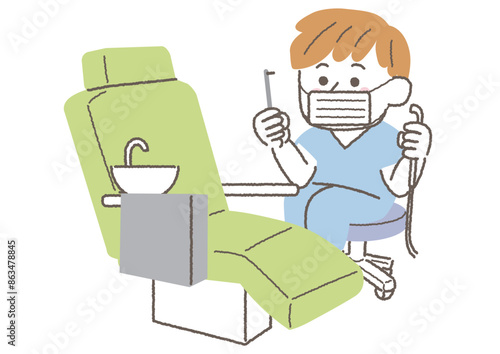 歯医者の診察台と男性歯科医