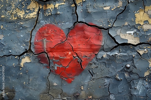 Broken Heart on Cracked Wall Art Piece photo