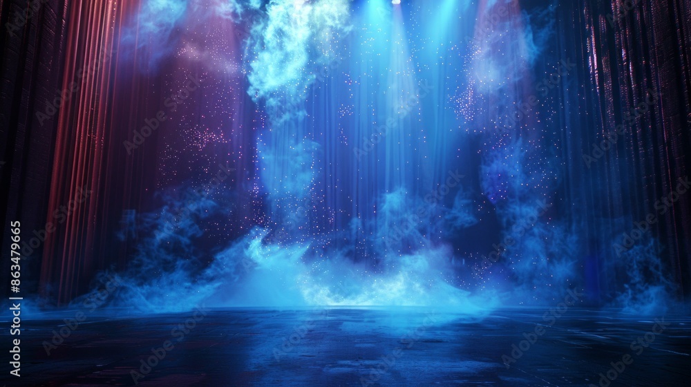 Dreamy Abstract Light Display with Mist in Blue and Purple Hues Dreamy Abstract Light Display with Mist in Blue and Purple Hues