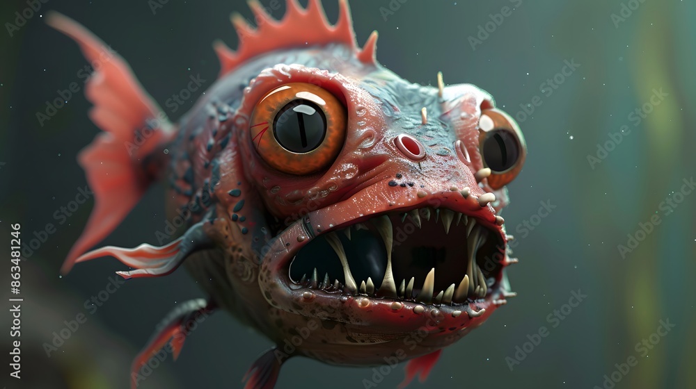 Cute cartoon piranha with sharp teeth. Cute cartoon piranha with sharp teeth.