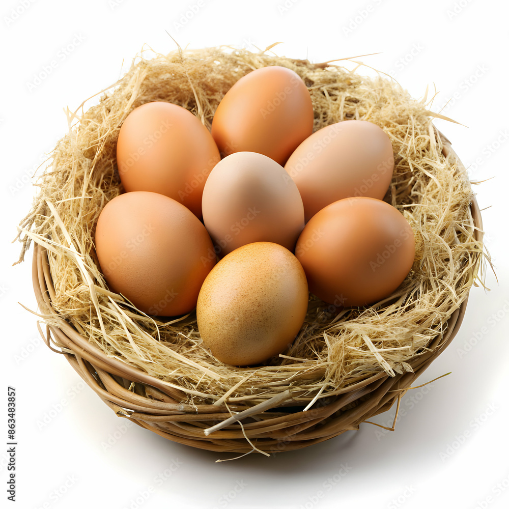 Eggs in nest on white background Eggs in nest on white background
