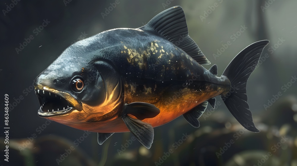 Cute cartoon piranha with sharp teeth. Cute cartoon piranha with sharp teeth.