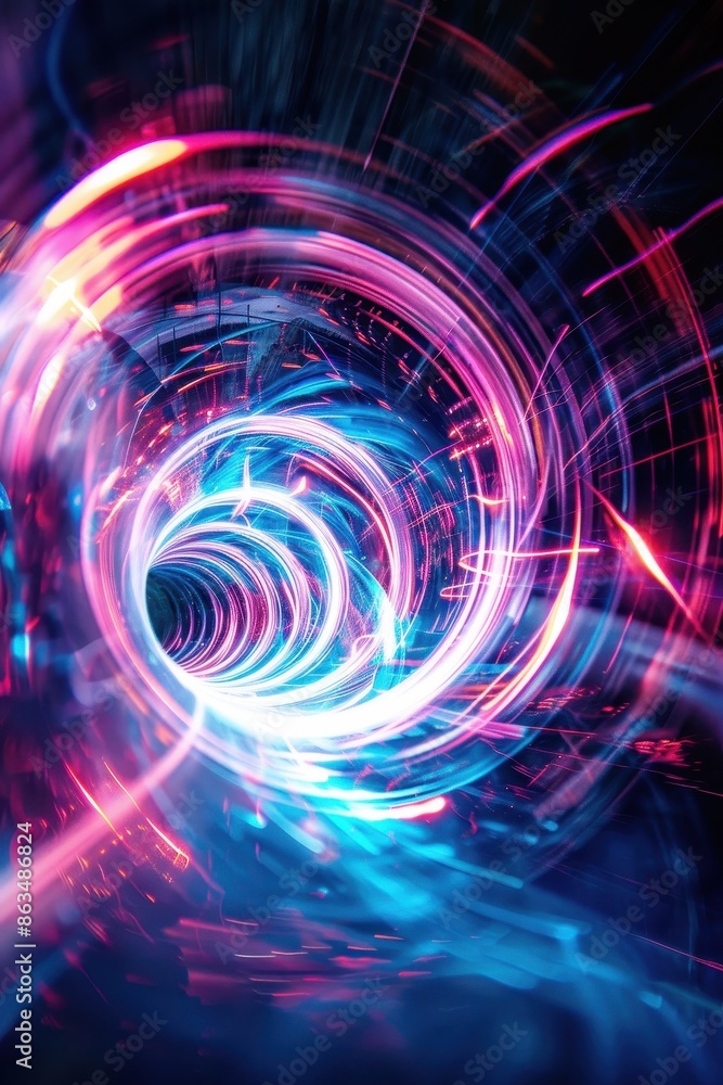 Obraz premium Abstract neon light swirl with vibrant colors