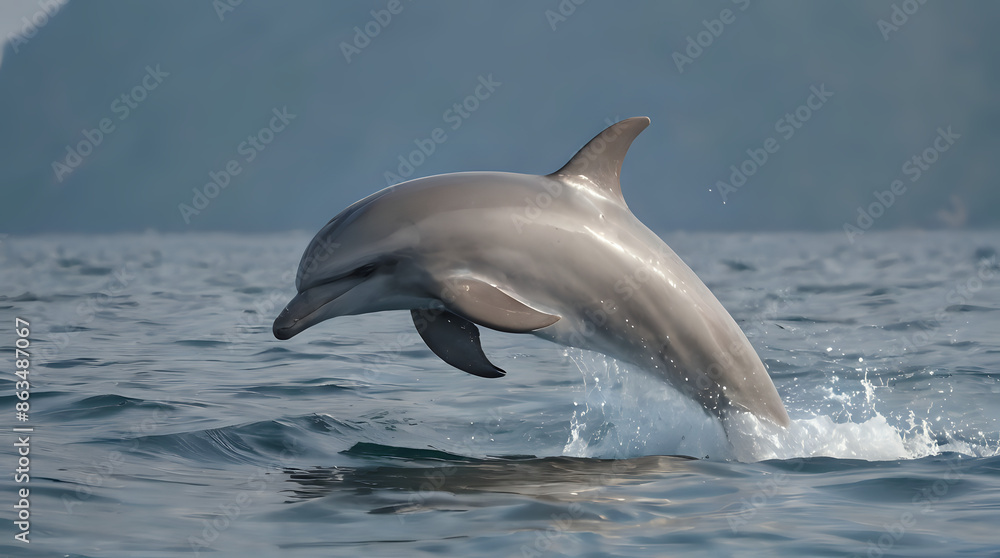 Naklejka premium dolphin jumping out of the water with its mouth open