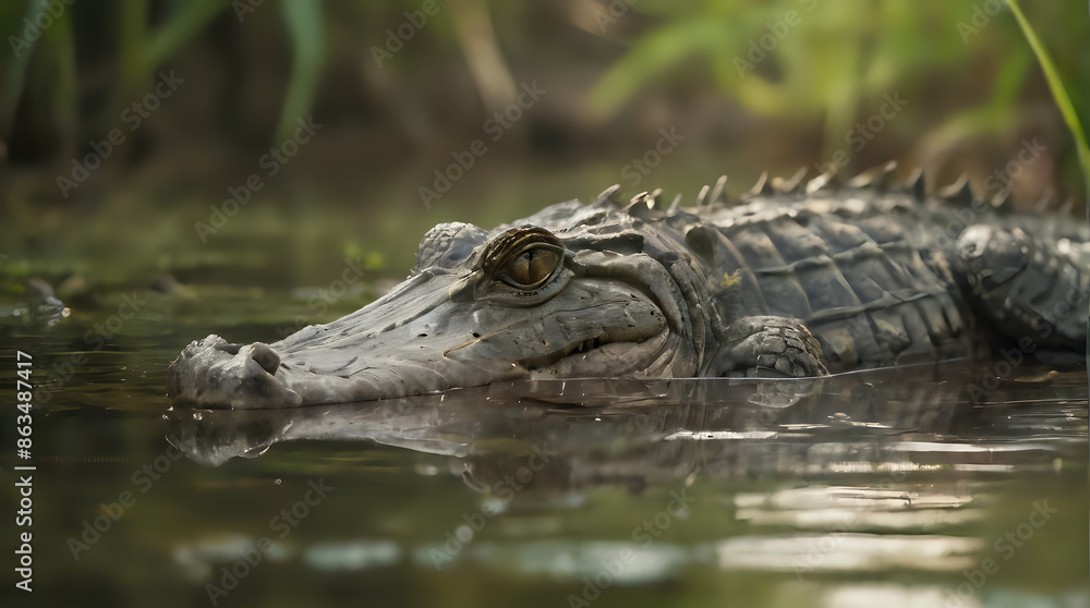 crocodile in the water with its head above water crocodile in the water with its head above water