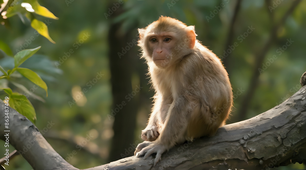 Fototapeta premium a monkey sitting on a tree branch in the forest