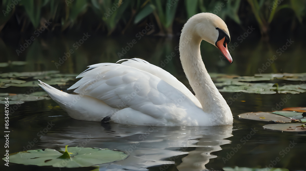 Obraz premium a white swan that is floating in the water