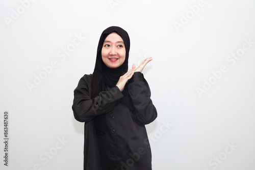 Beautiful and cheerful young Asian Muslim woman, with various expressions. isolated on white background