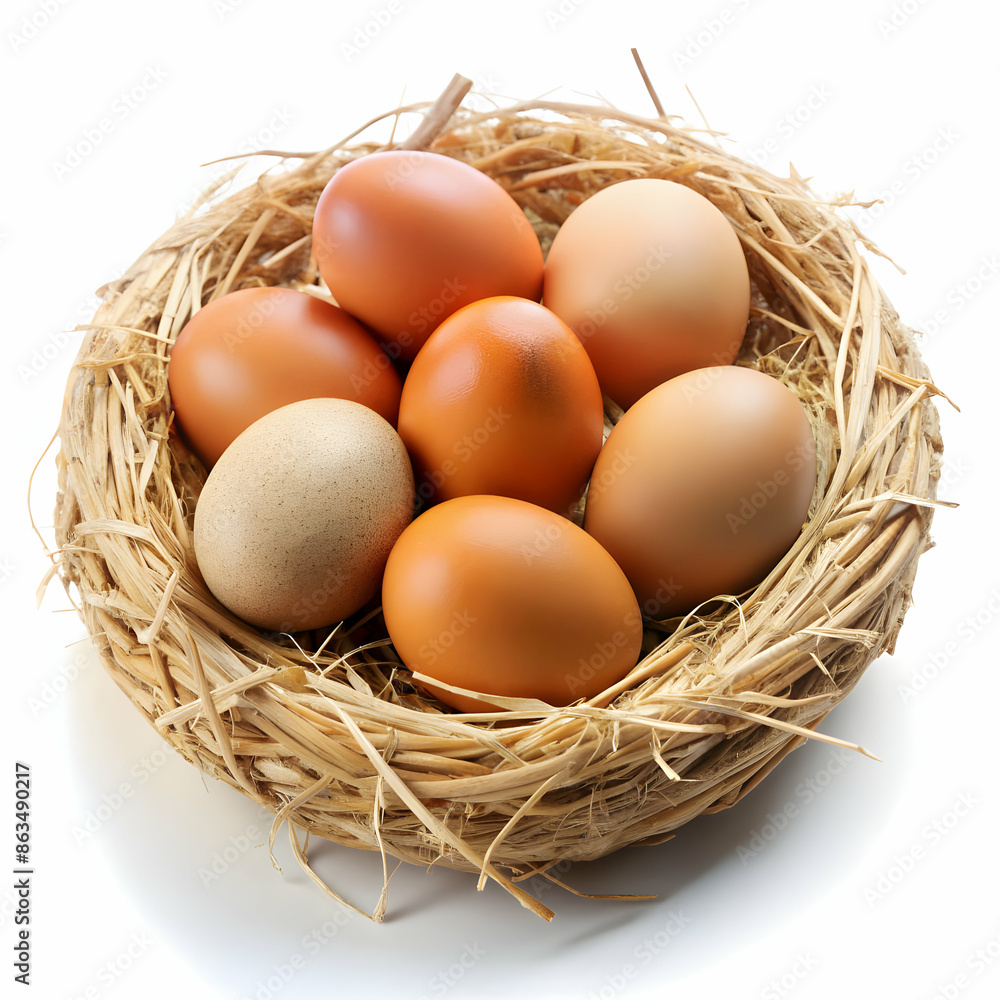 Eggs in nest on white background Eggs in nest on white background