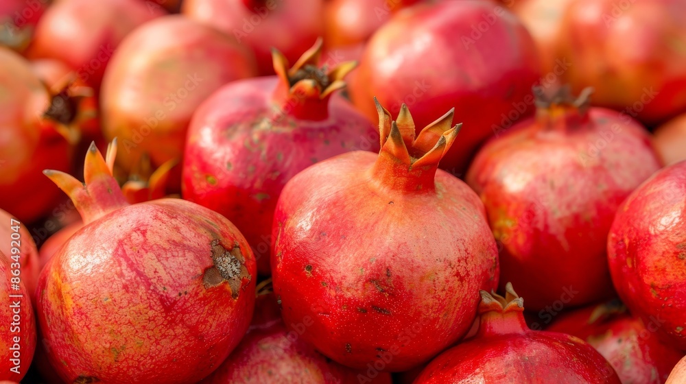 Many fresh ripe pomegranates as background, closeup Many fresh ripe pomegranates as background, closeup