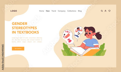 Gender stereotypes in textbooks concept. Flat vector illustration