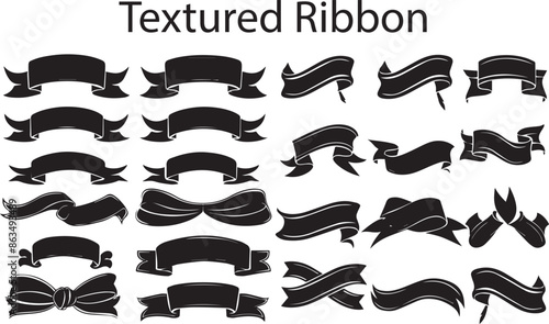 Beautiful Textured Ribbon Silhouette vector illustration. Black Texture Ribbon Silhouette vector Design.