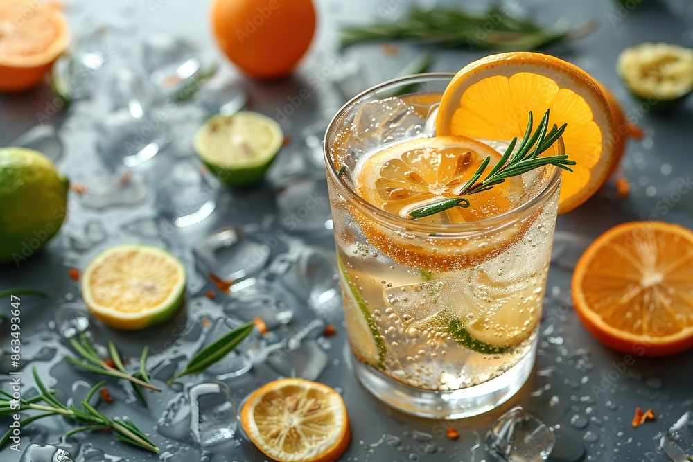 A glass of lemonade with a slice of orange on top A glass of lemonade with a slice of orange on top