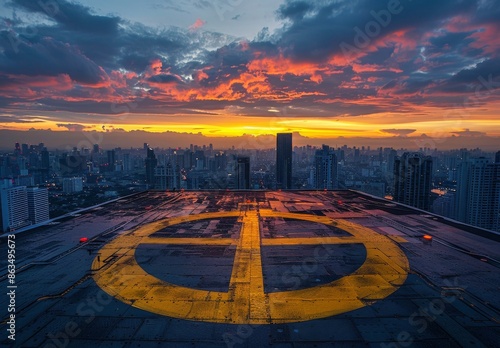 Sunset View From Rooftop With Yellow Circle