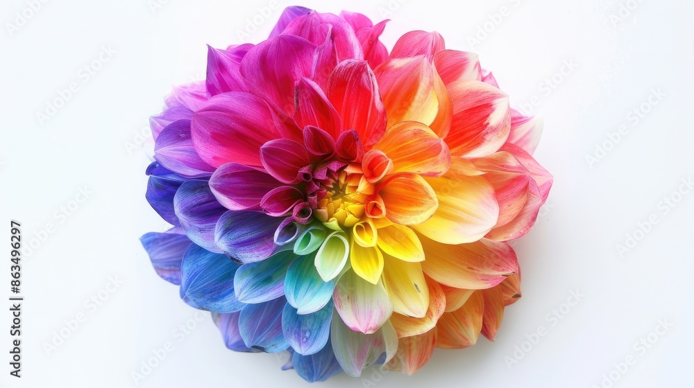 Obraz premium Vibrant dahlia flower in bright colors set against a white backdrop Floral arrangement inspired by nature