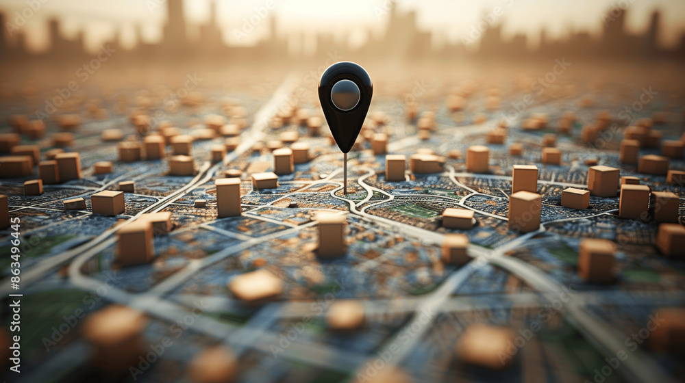 3D City Map with Geofencing and Proximity Marketing Pins Illustration ...