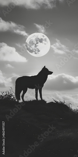 lobo solitário em silhueta contra a lua cheia © Alexandre