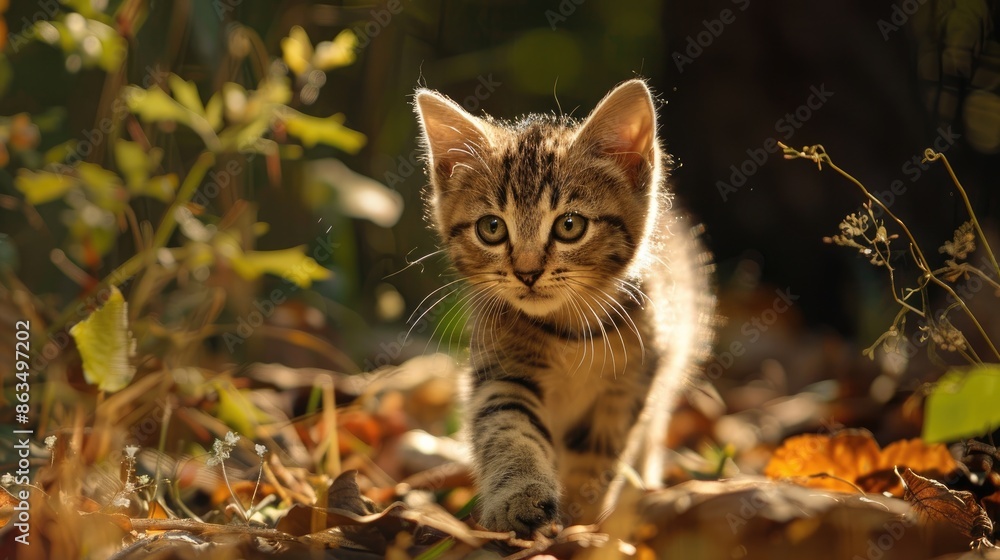 Kitten with stripes and white spots Kitten with stripes and white spots