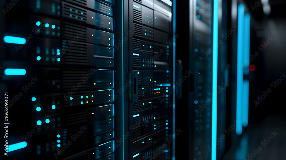 Server Room with Blue Lights. Server Room with Blue Lights.