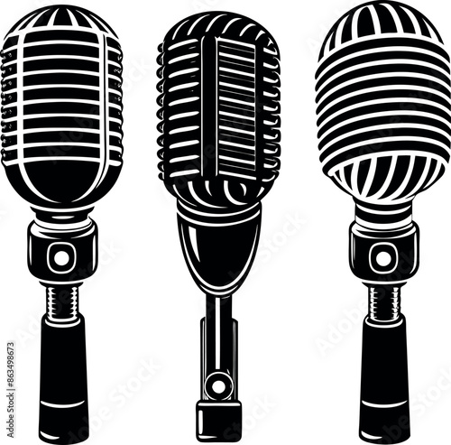 Studio mic set silhouette black and white art