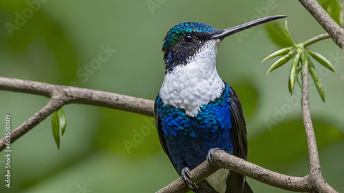 White-necked Jacobin or collared hummingbird, blue and green bird