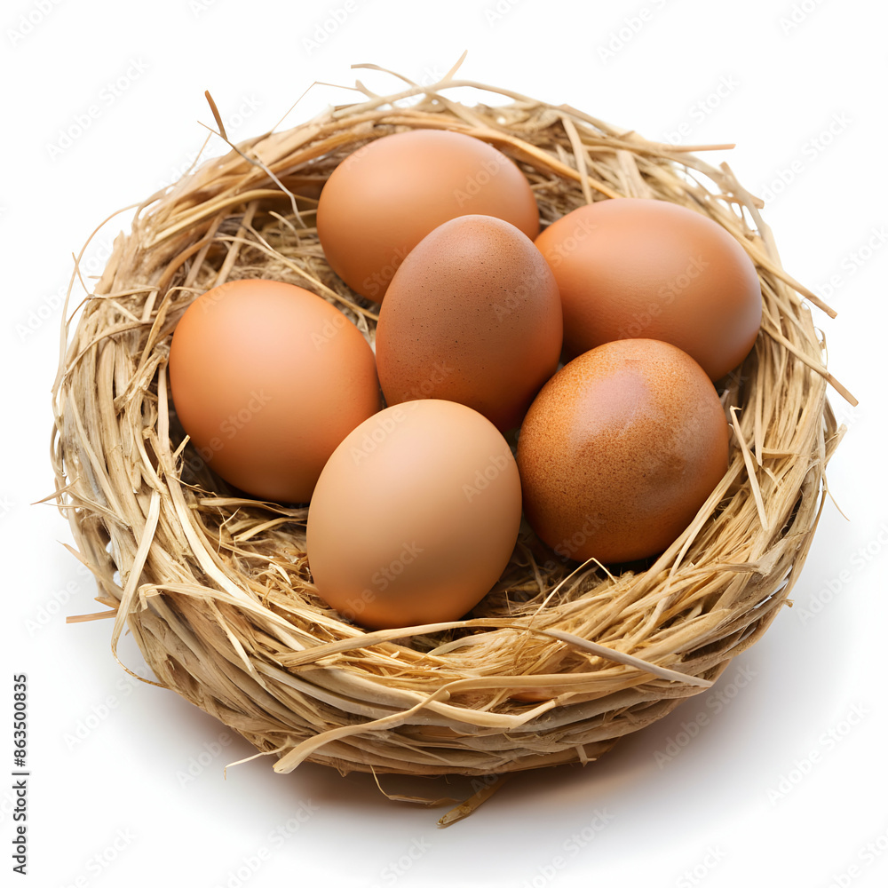 Eggs in nest on white background Eggs in nest on white background