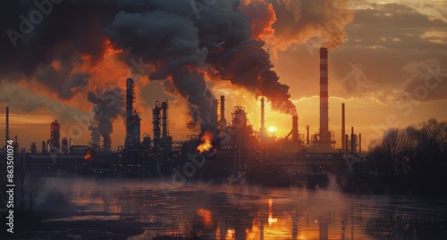 Large Fire Erupts at Industrial Complex During Sunset