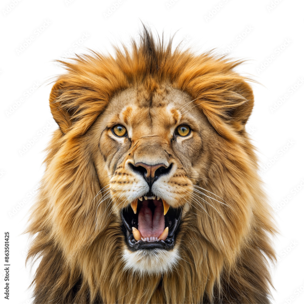 Portrait of lion roaring facing front isolated on transparent background Portrait of lion roaring facing front isolated on transparent background
