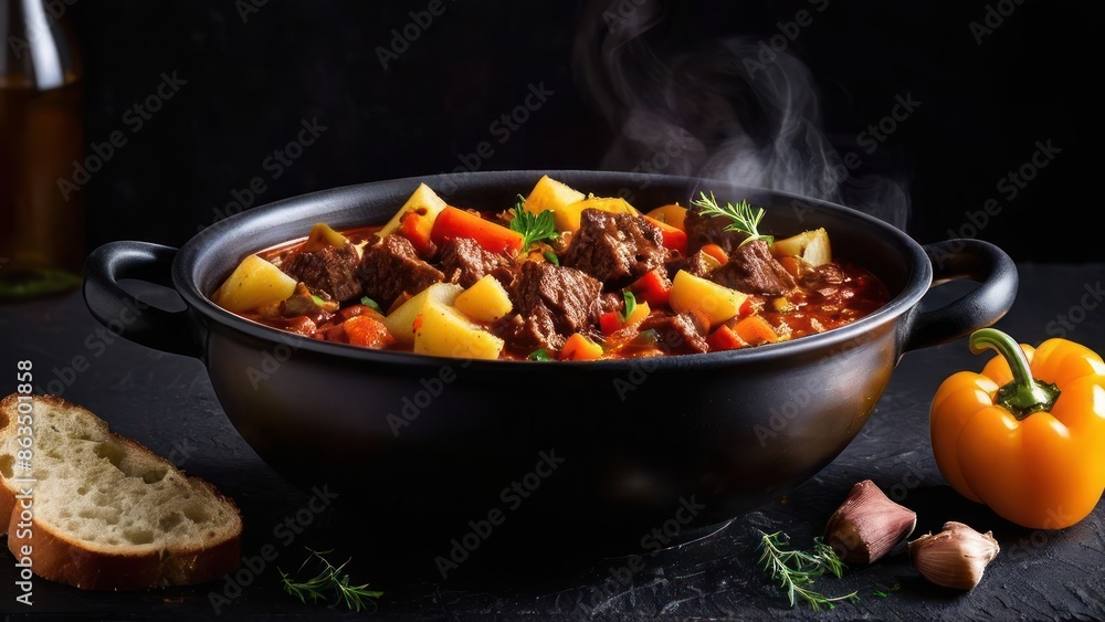 Minimalist Table Setting with Beef Stew and Red Bell Peppers Minimalist Table Setting with Beef Stew and Red Bell Peppers