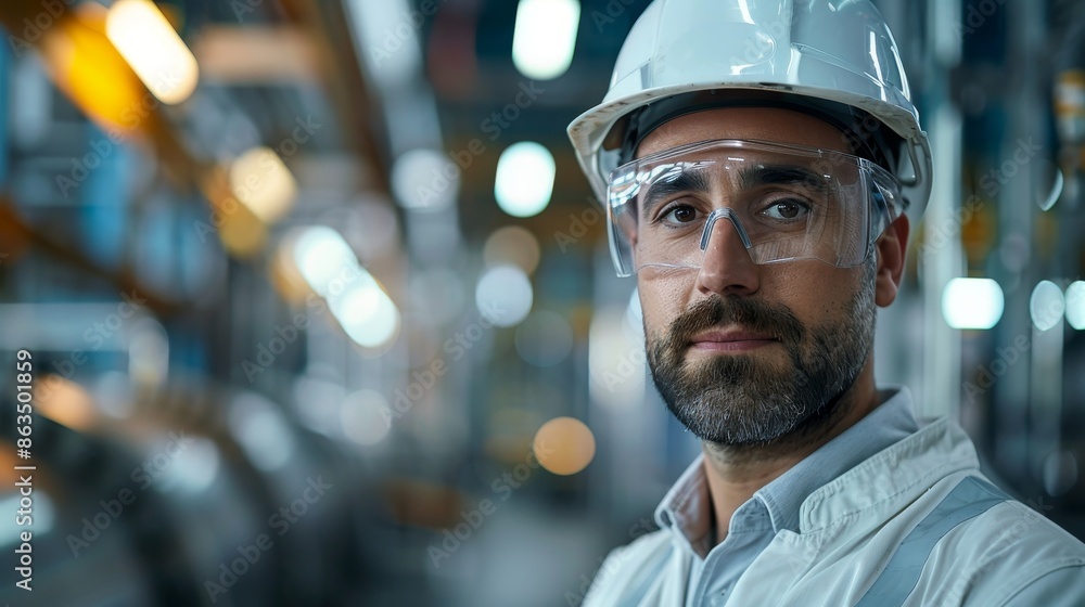 Serious Hispanic Male Professional Mechanical Engineer in Safety Hard Hat Helmet at Metal Factory Serious Hispanic Male Professional Mechanical Engineer in Safety Hard Hat Helmet at Metal Factory