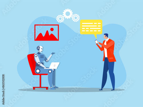 ai technology concept,human and artificial intelligence cooperation, future technology and innovation concept, partnership between man and ai machine vector