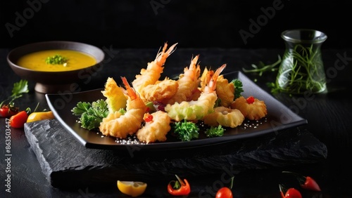 Tranquil Sushi Symphony with Accentual Vegetables and Aromatic Sauce photo