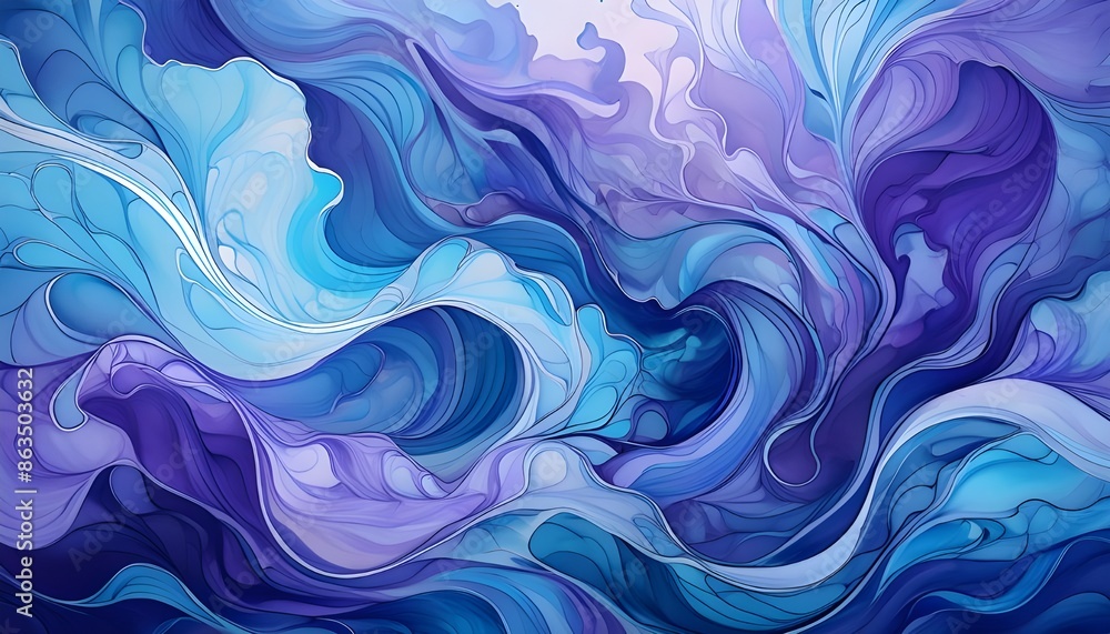 Dynamic fluid background with swirling ink-like patterns in shades of blue and purple Dynamic fluid background with swirling ink-like patterns in shades of blue and purple
