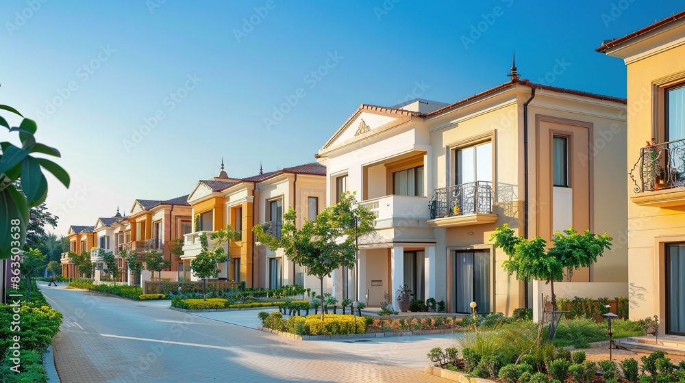 Fototapeta premium Luxurious House in Residential Area - Investment Home Property Investing Invest Apartment Estate Housing Loan Luxury Mortgage Rent Buy Sell Dwelling Building Listing 