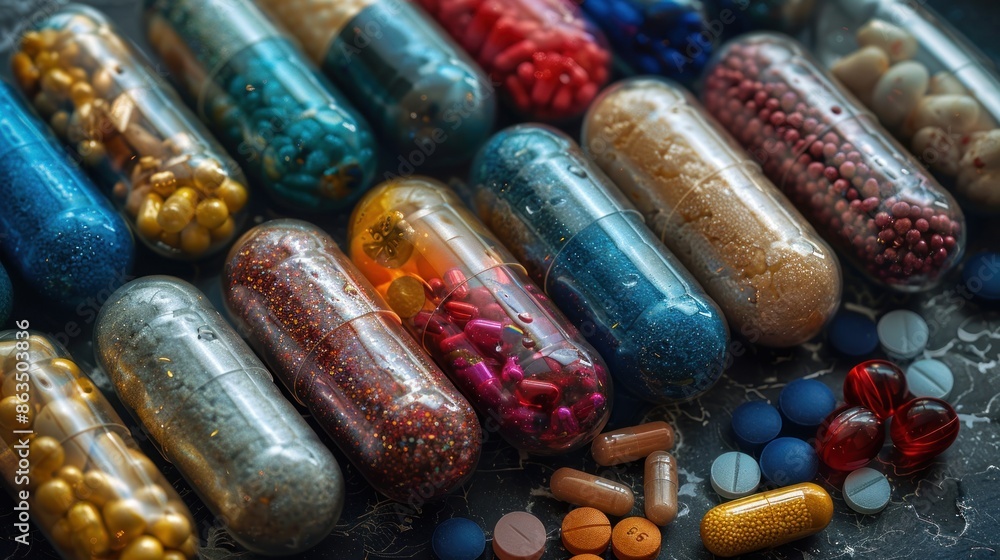 Colorful Capsules of Medication Close-Up Colorful Capsules of Medication Close-Up