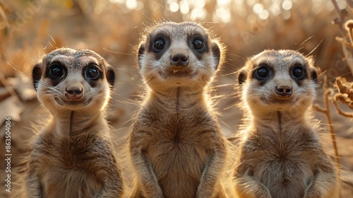 Three Curious Meerkats Gazing at the Camera