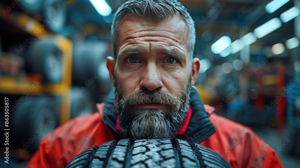 Tire Mechanic Portrait in a Workshop Tire Mechanic Portrait in a Workshop