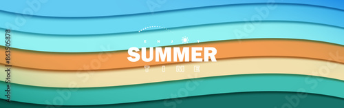 Summer background design Summer colors in paper wave style. Abstract background. Horizontal design. Vector illustration.