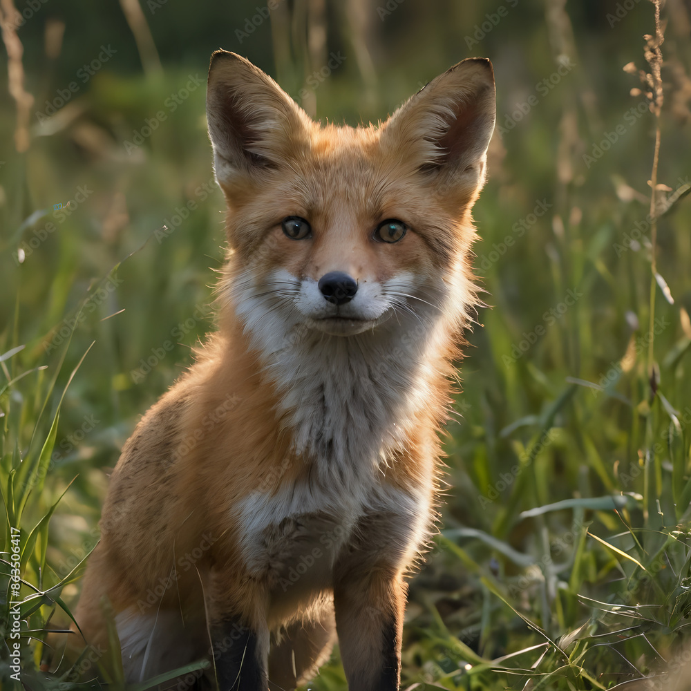 a small fox that is sitting in the grass a small fox that is sitting in the grass