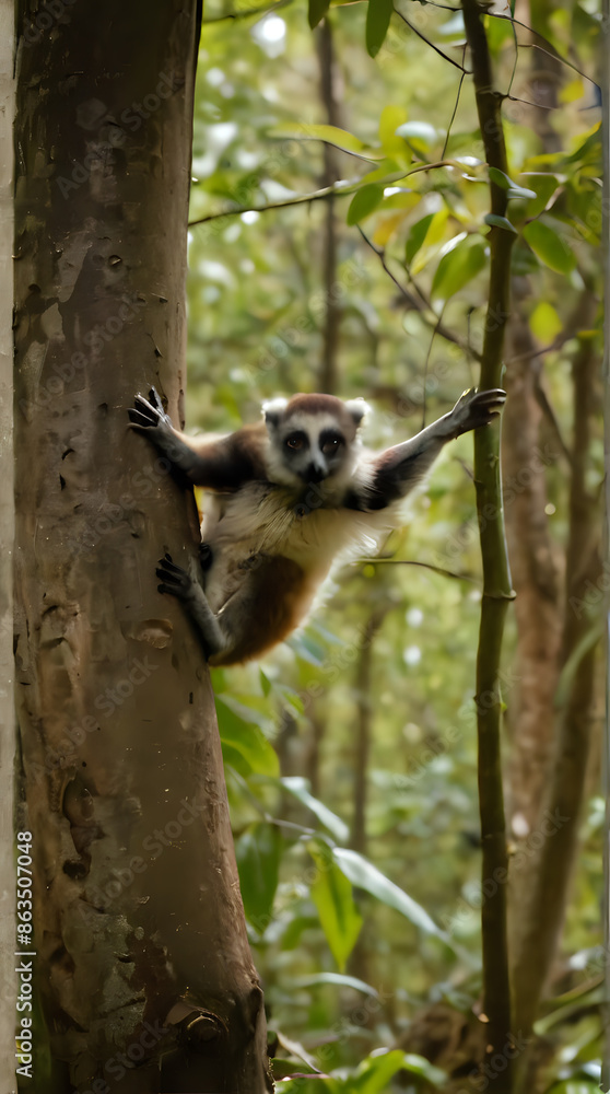 Obraz premium a small monkey that is climbing up a tree