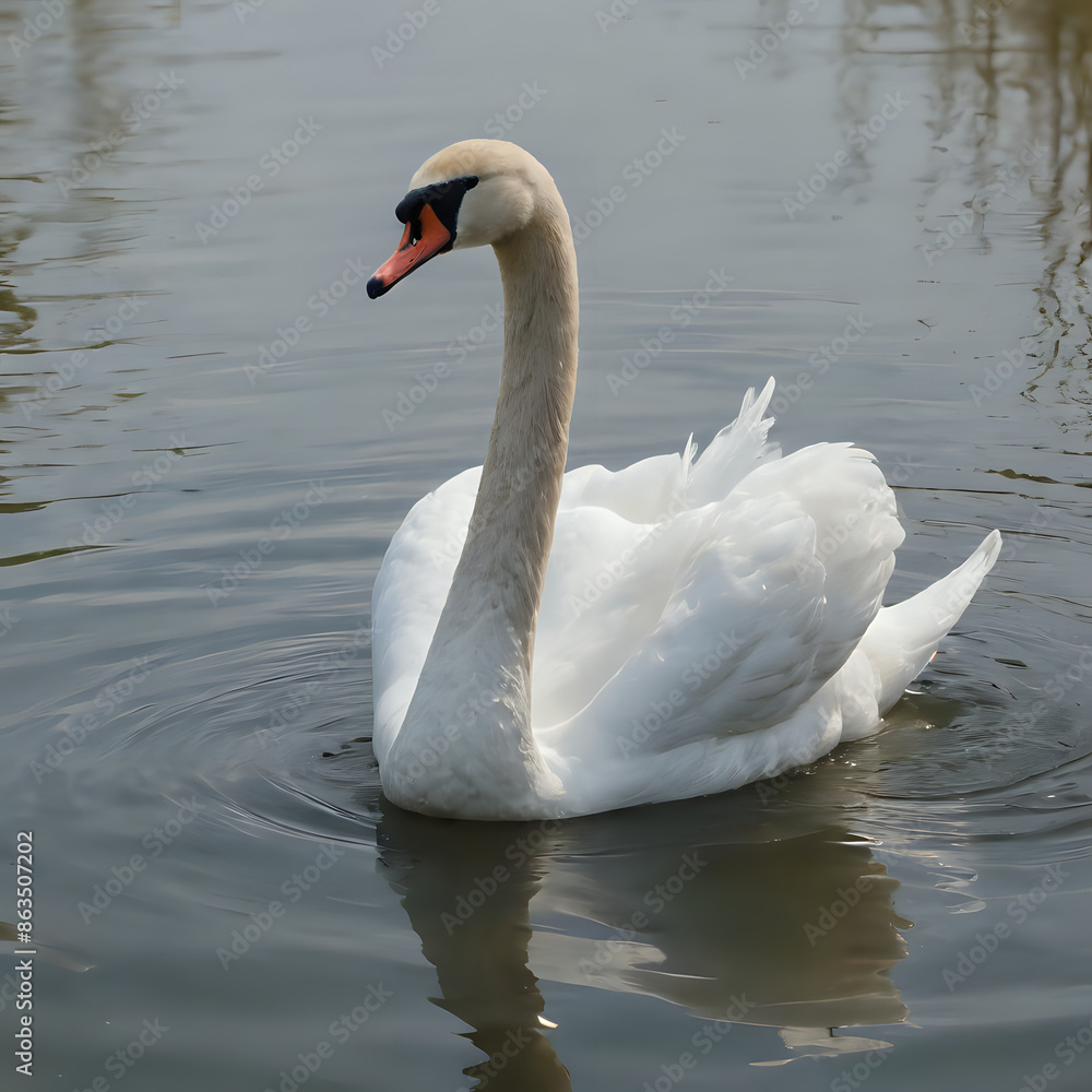 Obraz premium a white swan swimming in the water with its head above the water