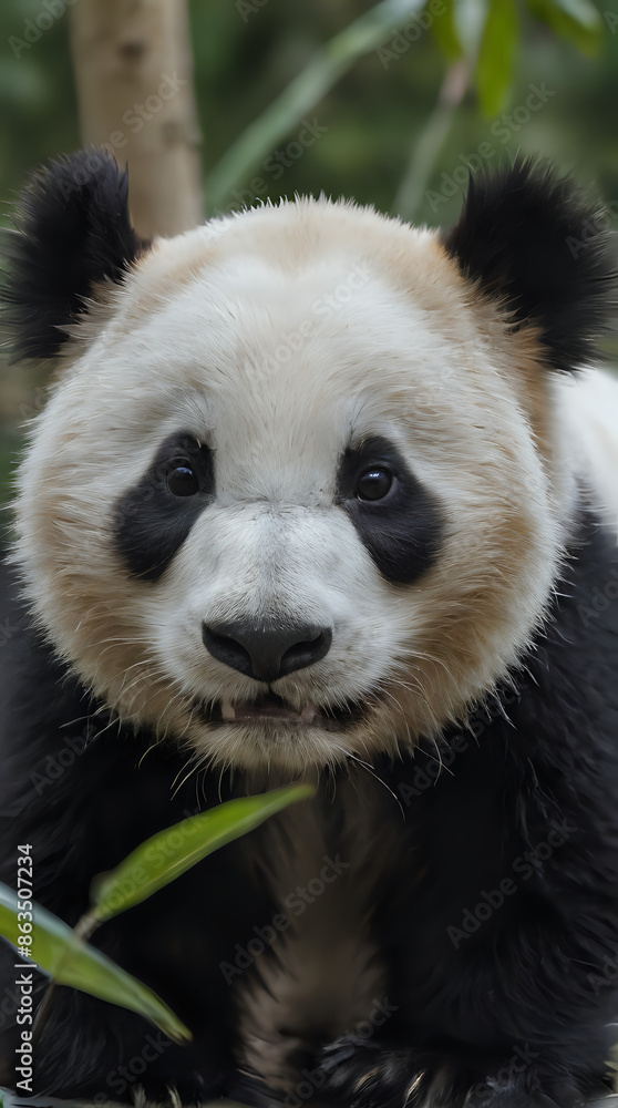 Obraz premium panda bear with black and white fur and black ears and black nose