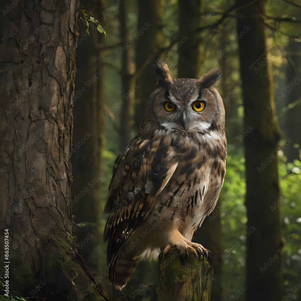 a owl that is sitting on a tree stump