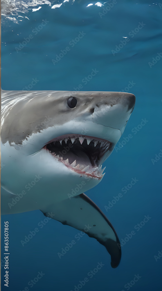 Naklejka premium a shark with its mouth open and it's teeth wide open