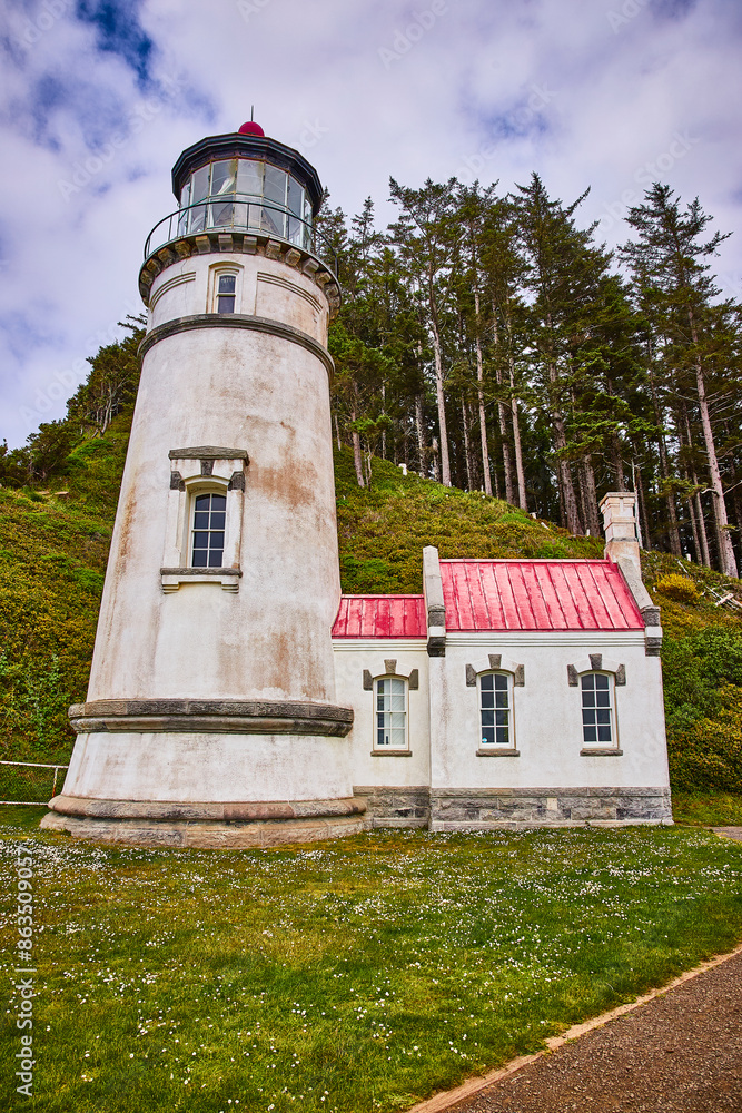 Historic Heceta Head Lighthouse in Oregon from Eye-Level Perspective Historic Heceta Head Lighthouse in Oregon from Eye-Level Perspective