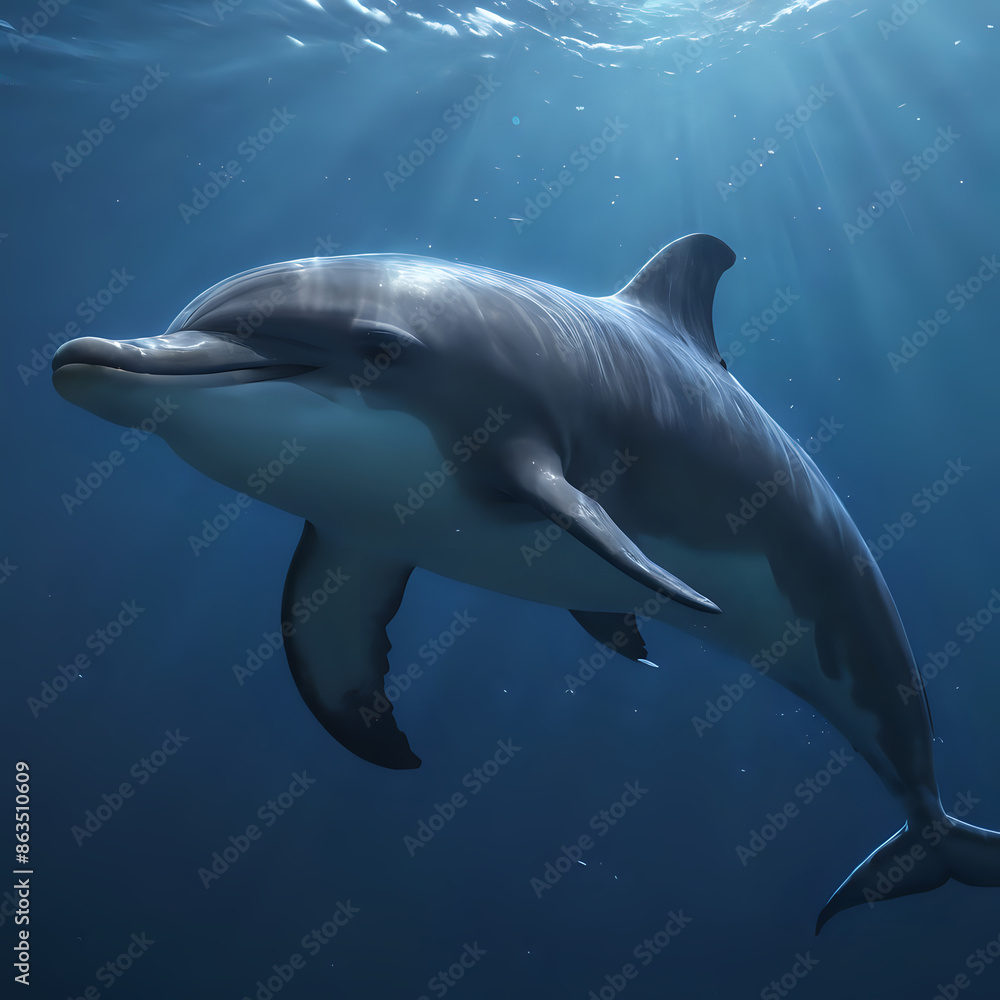 Obraz premium dolphin swimming in the ocean with sun shining through the water